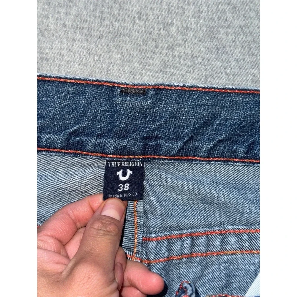 True Religion Mens Geno Relaxed Slim Distressed Dark Wash Blue‎ Size 38